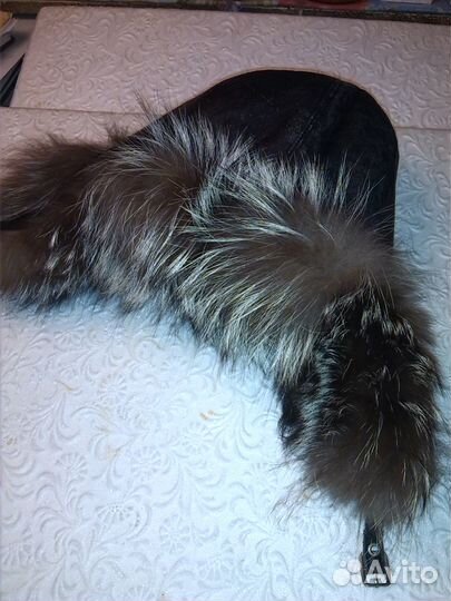 Женская шапка зимняя чернобурка натур кожа 58 разм