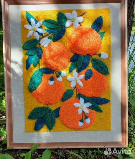 Картина ручная ковровая вышивка апельсины
