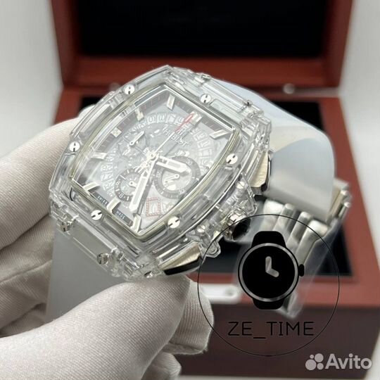 Мужские часы Hublot скелетон прозрачные