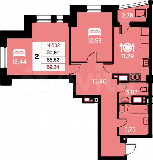 2-к. квартира, 69,3 м², 17/25 эт.