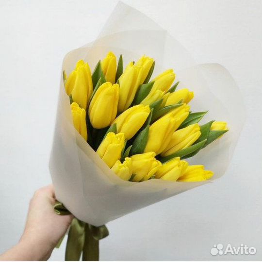 Букет из желтых сортовых тюльпанов 51 шт