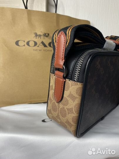 Мужская сумка coach натуральная кожа бронь