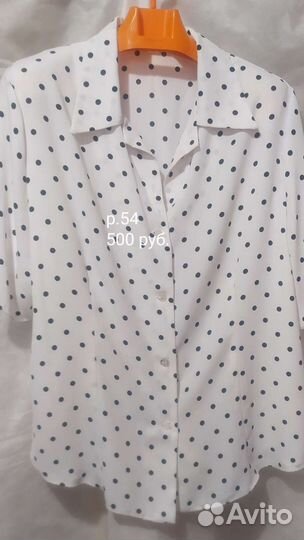 Блуза женская 54 56,белая в горошек