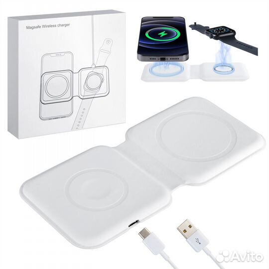 Беспроводное зарядное устройство магнитное 2в1