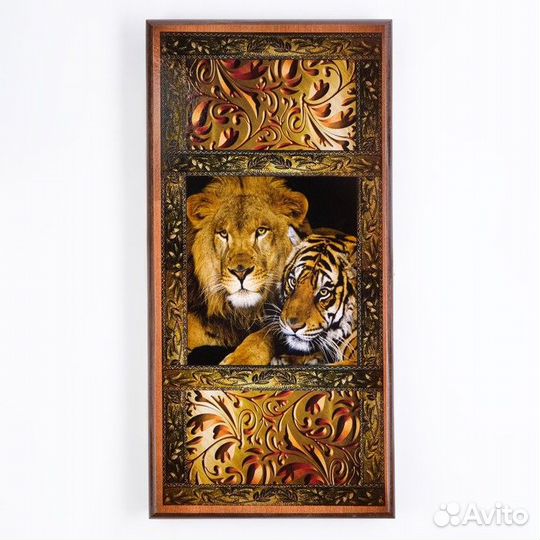 Нарды 'Лев и тигр', деревянная доска 50 х 50 см, с