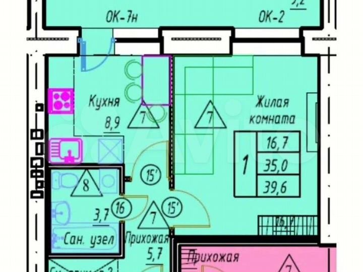 1-к. квартира, 39,6 м², 6/8 эт.