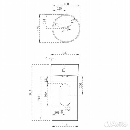 Раковина отдельностоящая прозрачная abber Kristall AT2701Opal-H