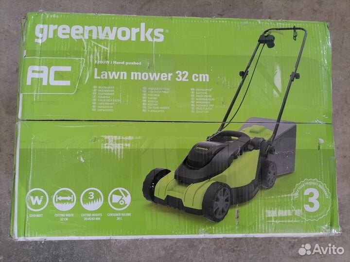 Газонокосилка электрическая gd1200lm32 greenworks