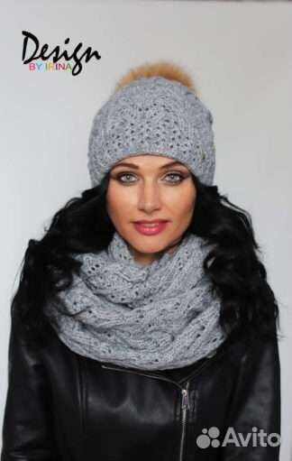 Вязаный комплект, зима. Шапка со снудом