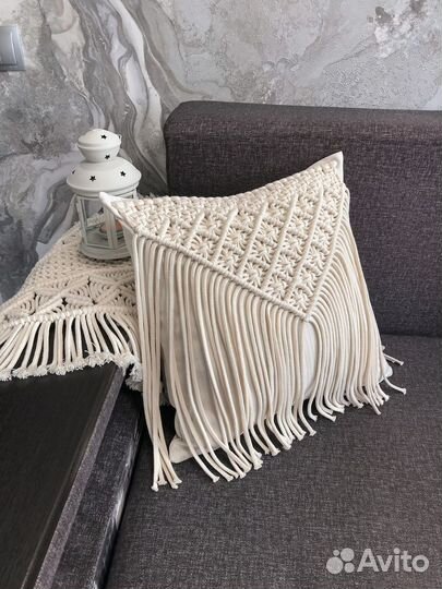 Макраме подушка с бахромой