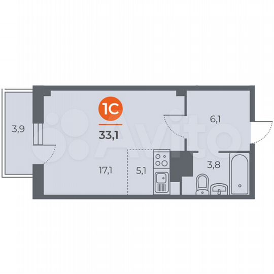 Квартира-студия, 33 м², 13/19 эт.