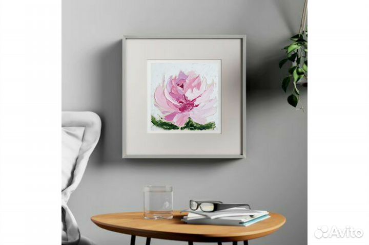 Картина Пионы маслом цветы на холсте 15х15 см