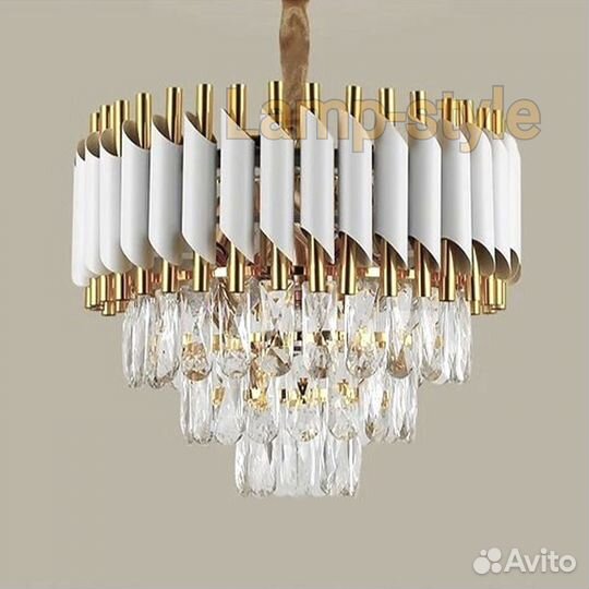 Люстра дизайнерская хрустальная белая с золотом