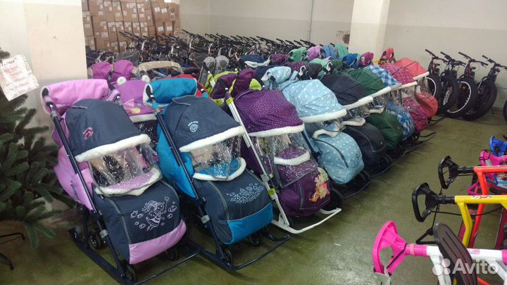 Санки коляска с большими колесами