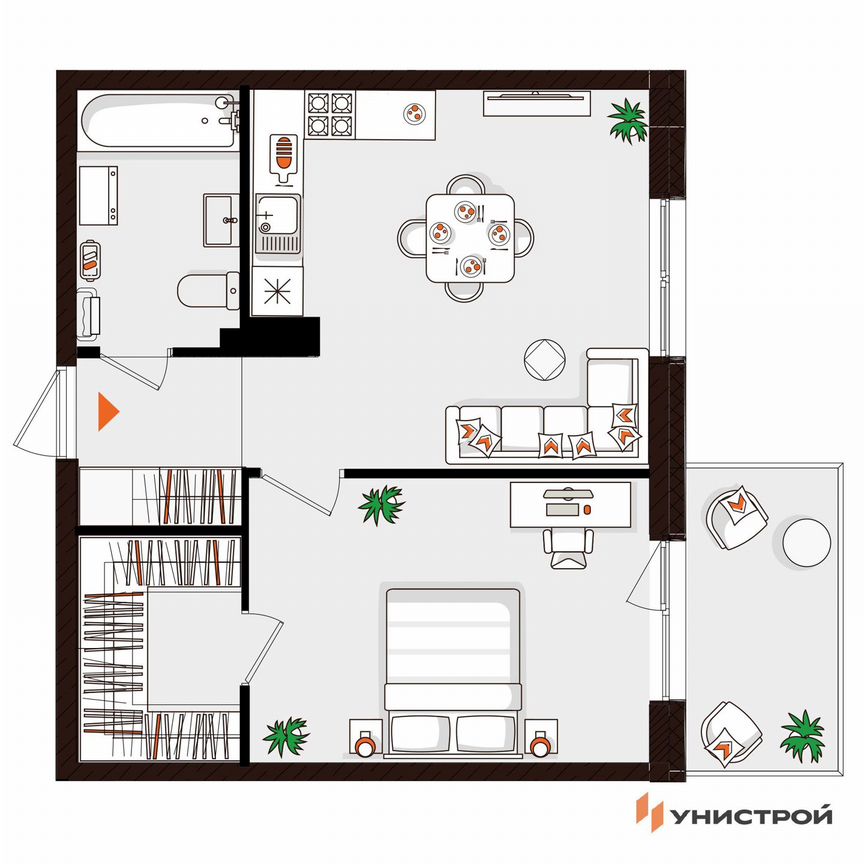 1-к. квартира, 42,9 м², 3/5 эт.