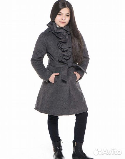 Новое утепленное пальто на девочку, р-р 122-128