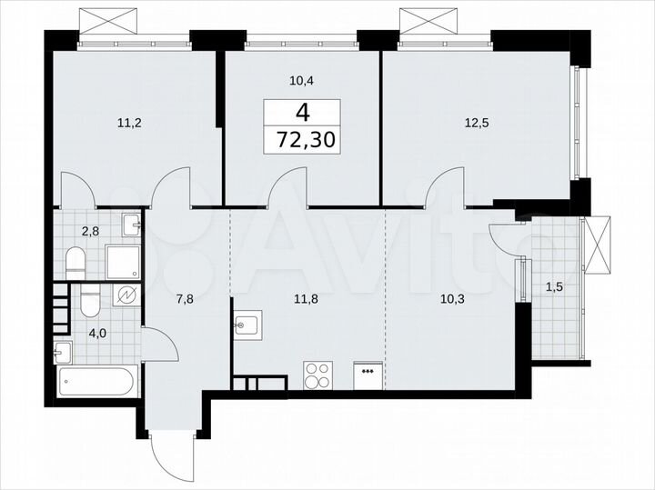 4-к. квартира, 72,3 м², 7/16 эт.