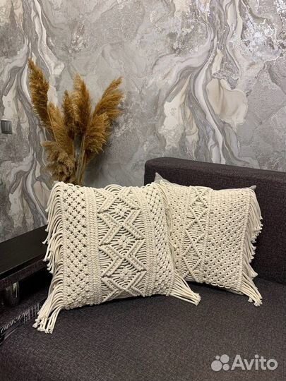 Макраме подушка с бахромой