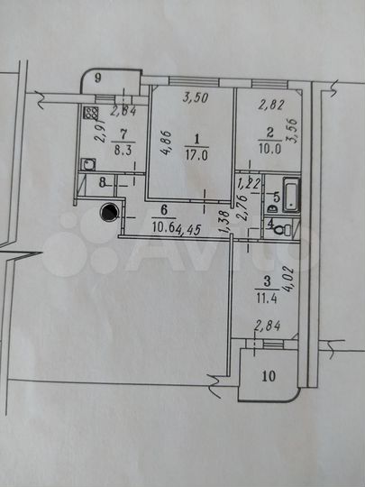 3-к. квартира, 63 м², 10/10 эт.