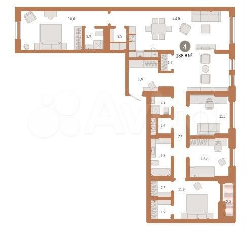 4-к. квартира, 138,8 м², 5/15 эт.