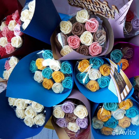 Съедобные букеты из шоколада,подарки на 8 марта