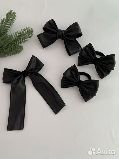 Банты из кожаной ленты черные ручная работа