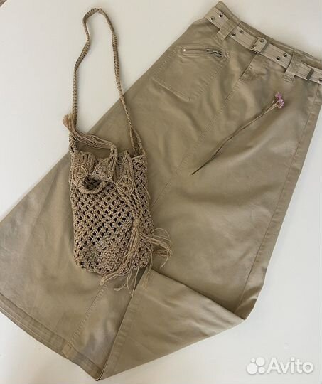 Женская юбка макси оливковая джинсовая миди