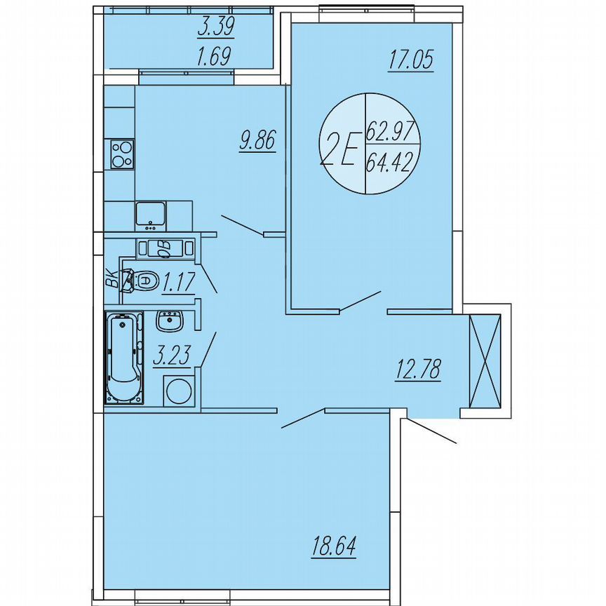2-к. квартира, 64,7 м², 3/4 эт.