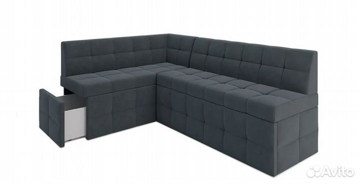 Кухонный угловой диван дельфин Атлантис велюр серо