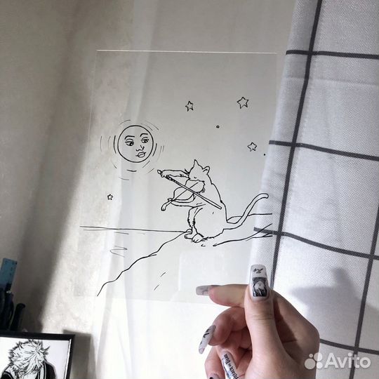 Рисунок на стекле, Котик со скрипкой