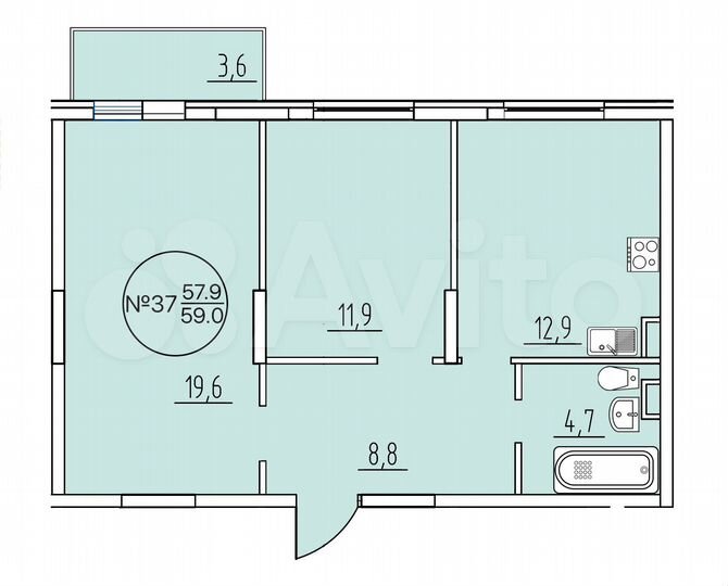 2-к. квартира, 59 м², 2/3 эт.