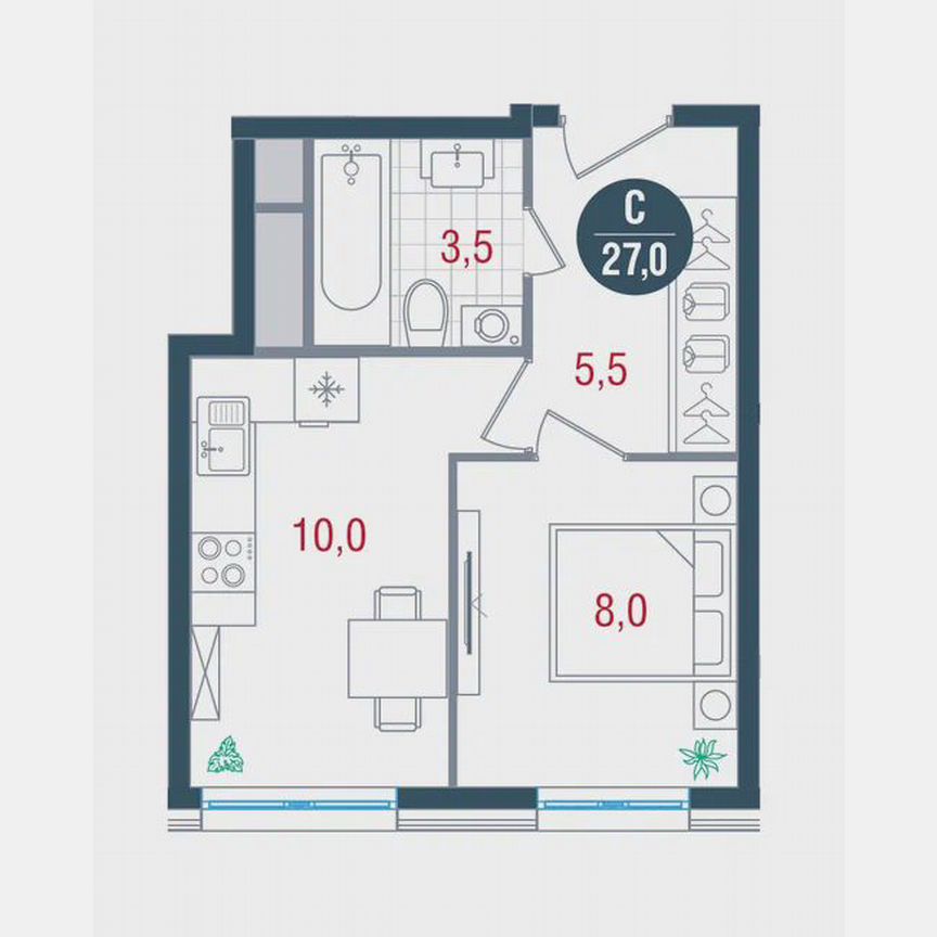 1-к. квартира, 27 м², 14/26 эт.