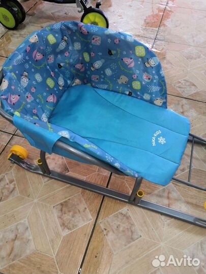 Детские санки коляска с колесами бу