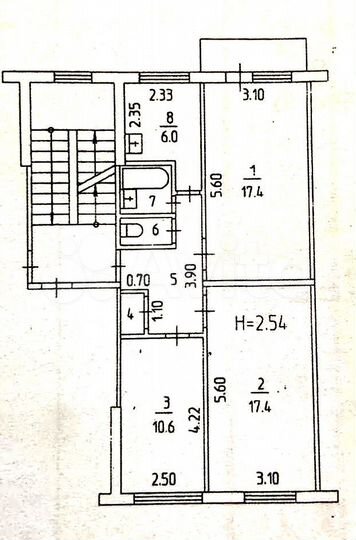 3-к. квартира, 62 м², 3/5 эт.