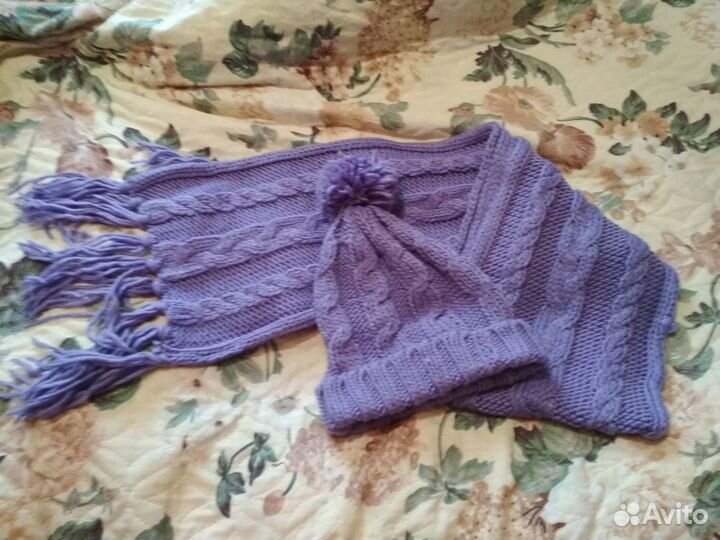 Комплект вязанные шапка и шарф,теплые