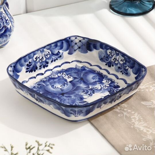 Блюдо 'Сухарница', гжель, микс