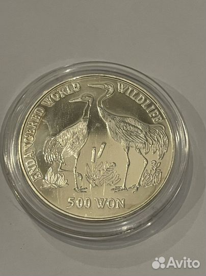 Северная Корея Венценосный журавль серебро