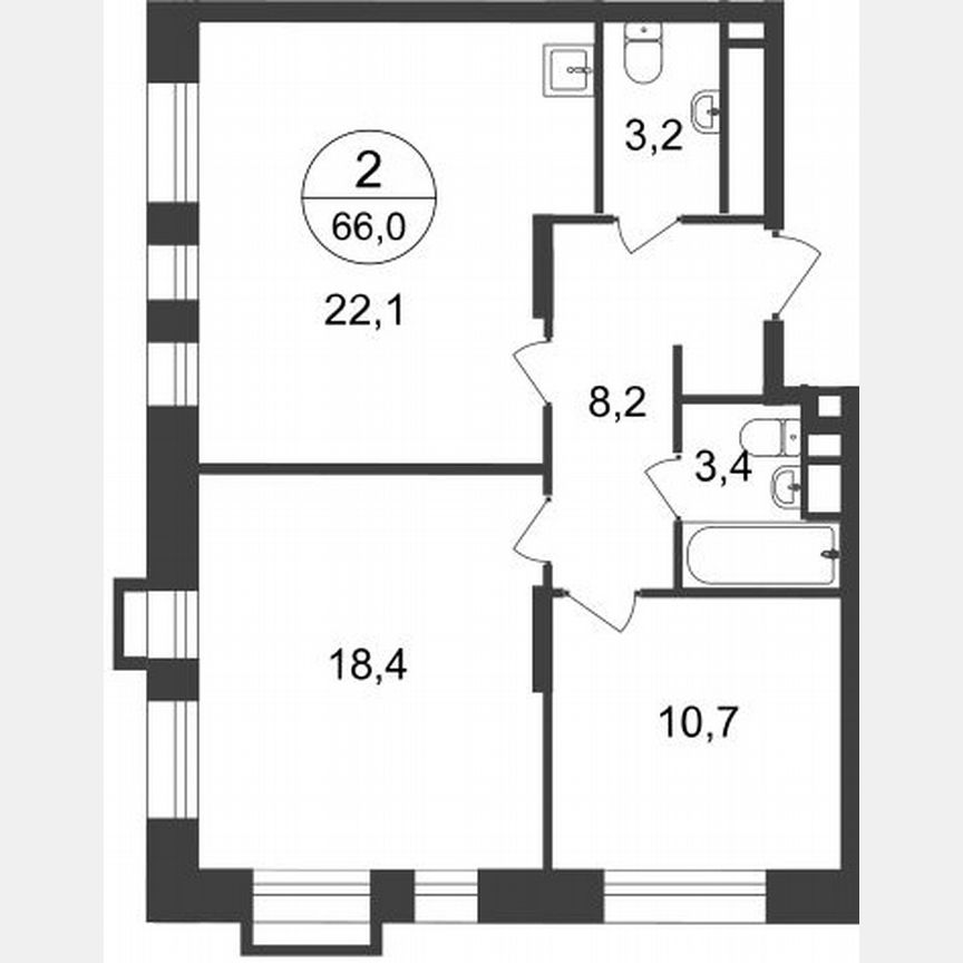 2-к. квартира, 66 м², 16/20 эт.