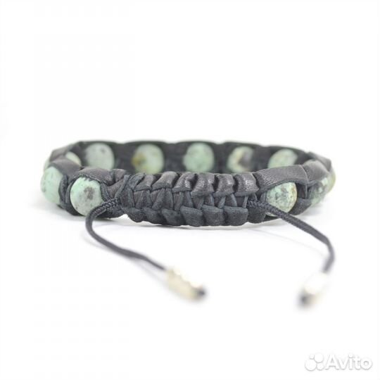 Кожаный браслет унисекс шамбала с бирюзой