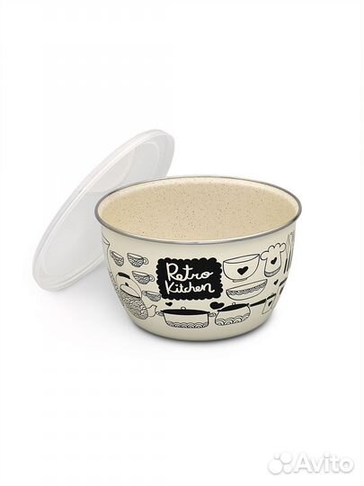 Миска эмалированная Metrot Ретро, с крышкой, 2,4 л