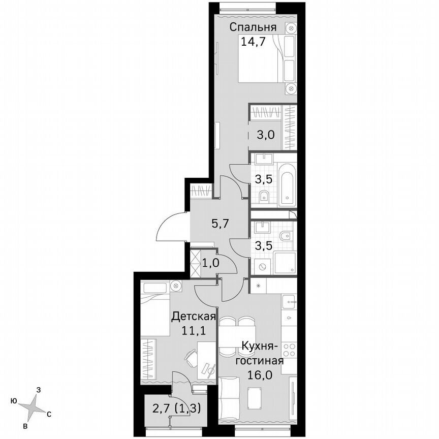 2-к. квартира, 59,8 м², 28/28 эт.