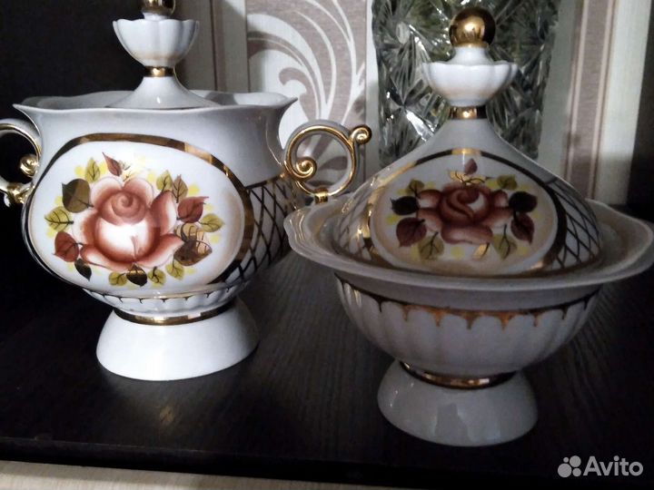 Конфетница с крышкой СССР и сахарница