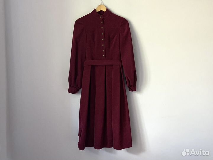 Платье вельветовое миди 42 44 бордовое xs-s