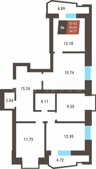 4-к. квартира, 84,7 м², 17/25 эт.