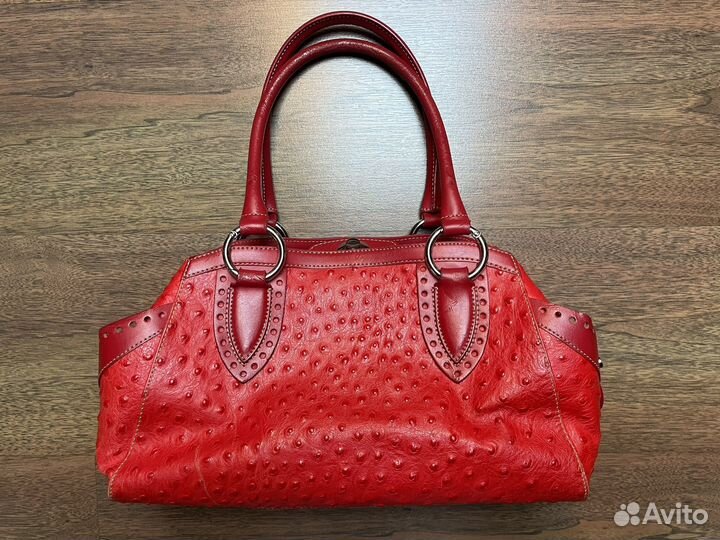 Сумка красная женская из кожи страуса