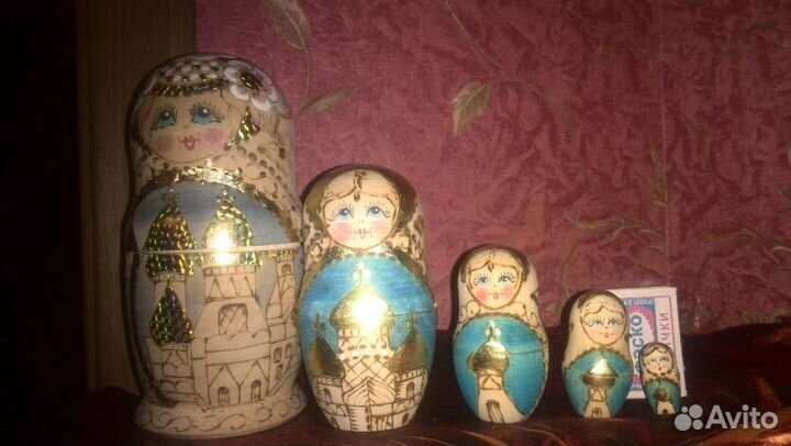 Панно картина под стеклом перламутр кость матрешки