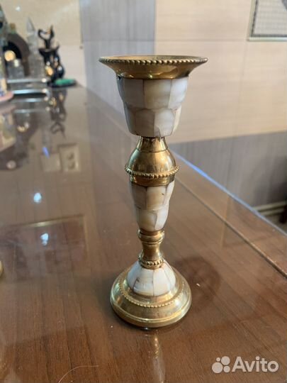 Подсвечник латунь и перламутр, ручная работа