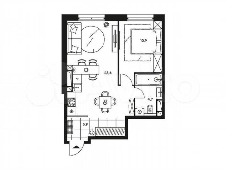 2-к. апартаменты, 46 м², 21/24 эт.