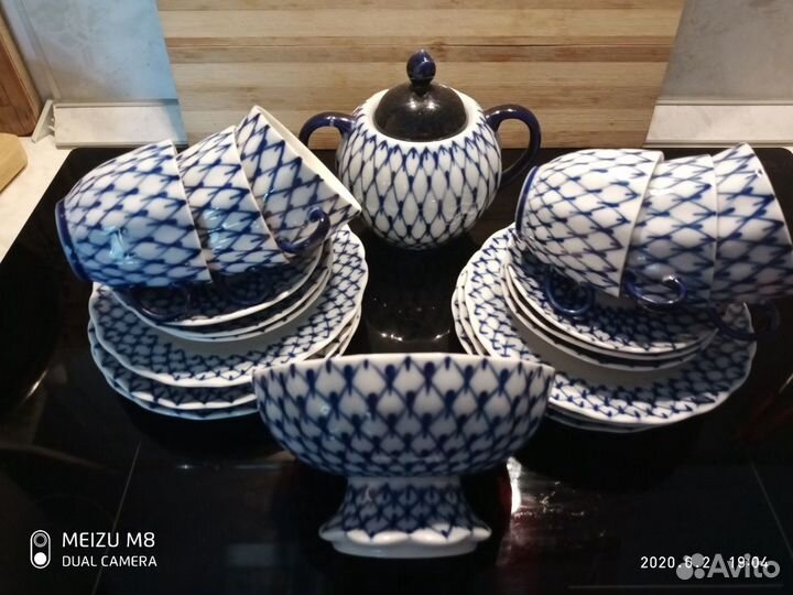 Сервиз кофейный, кобальтовая сетка,без золота,лфз