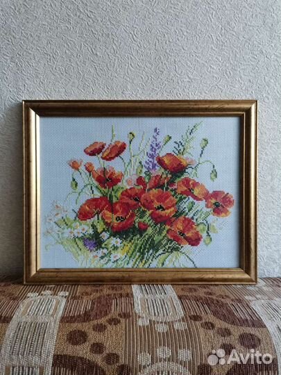 Картина вышитая крестом Маки